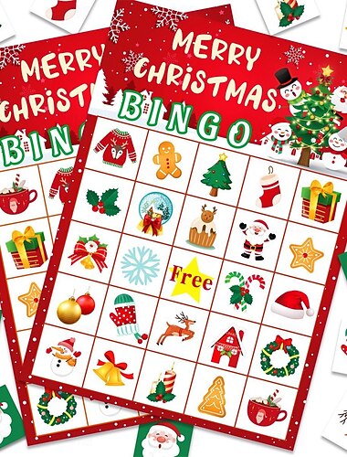  Kerstspellen Xmas Bingo voor Kinderen - 24 Spelers Kerstknutsel Feestelijke Favors Benodigdheden voor Gezinnen - Xmas Cadeaus Bulk voor Jongens Meisjes Kleinkinderen Cadeautjes voor in de Sokken voor