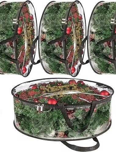  1/2 st transparent kransförvaringspåse 24-tums/30-tums julkransförvaringsbehållare med handtag kraftig PVC-kransöverdrag för säsongsbetonad julkransförvaring och organisatör ger vinter