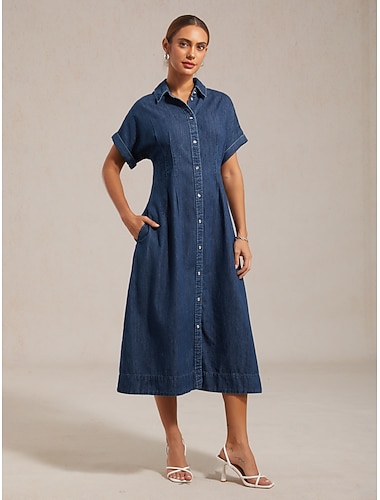  džínové přiléhavé košilové šaty s předním rozparkem, ležérní, prázdninové