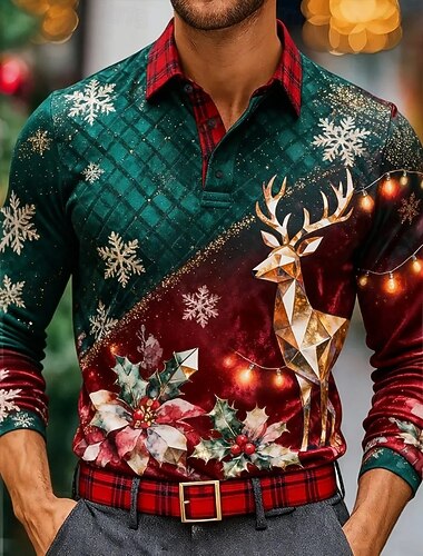  Jul Herre Hver Polo Langermet Poloskjorter Knaphul Fritid utendørs Ferie Festivalantrekk 3D-utskrift Knapper Vår Høst Vinter Rød 1 Rød Lilla