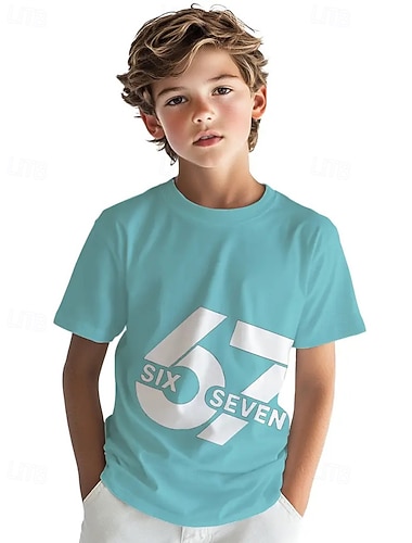  Unisexo Chico 3D Graphic Jerga divertida 67 Camiseta Manga Corta Impresión 3D Verano Primavera Deportes Moda Ropa de calle Niños 4-12 años Cuello Barco Exterior Casual Diario Ajuste regular