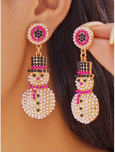  Juleøredobber i legering til dame med snømann- og reinsdyrdesign, festlige julesmykker til fester og feiringer