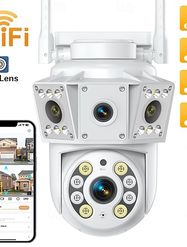  מצלמת IP עם עדשה כפולה, ראיית לילה בצבע מלא, זיהוי תנועה, מצלמת קול אלחוטית דו כיוונית, חיצונית, אבטחת בית, מצלמות PTZ חכמות, WiFi