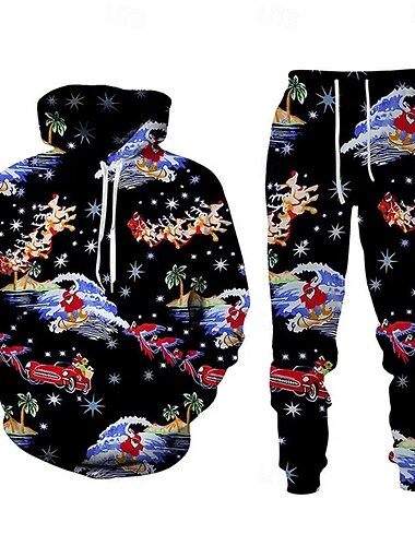  Γραφικά Σχέδια Φουσκωτό μακρύ Σύνολα Φούτερ με Κουκούλα Φόρμα Άγιος Βασίλης Γραφικό για Για Ζευγάρια Ανδρικά Γυναικεία Ενηλίκων 3D εκτύπωση για Χριστούγεννα Απόκριες Μασκάρεμα Πάρτι Φεστιβάλ