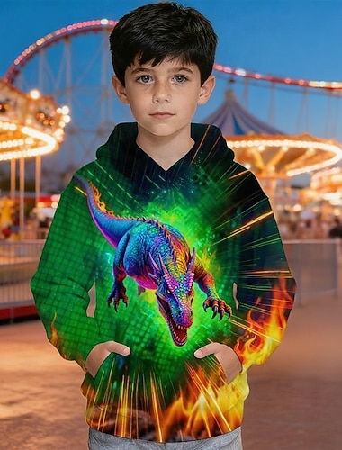  Jungen 3D Grafik Dinosaurier Kapuzensweatshirt Langarm Frühling Herbst Mode Streetwear Kinder 4-12 Jahre Mit Kapuze Outdoor Lässig Täglich Normale Passform