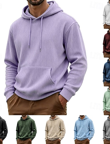  Herren Kapuzensweatshirt Kord Pullover Kapuzensweatshirt Weinrot Schwarz Weiß Hellgrün Purpur Mit Kapuze Einfach Kängurutasche Lässig Täglich Sport & Outdoor Streetwear Cool Sportbekleidung Ganzjahres