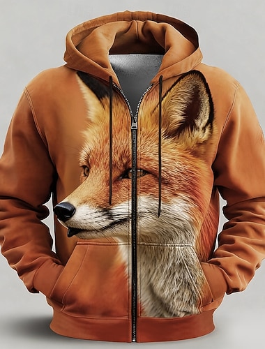  رجالي ذئب طباعة ثلاثية الأبعاد قبعة Jacket كنزة أوهام طباعة في كل مكان السحاب عطلة مناسب للخارج ملابس الشارع برتقالي أزرق داكن رمادي سحاب الخريف الشتاء مصمم S M L XL XXL XXXL