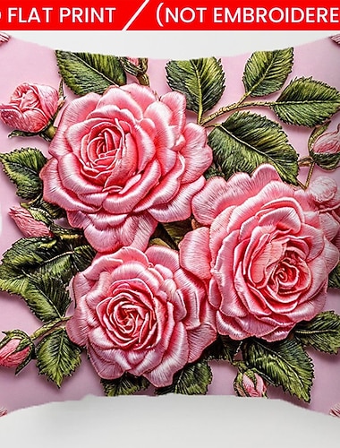  Poszewka na poduszkę dekoracyjną z haftem kwiatowym, 2D, z płaskim nadrukiem, miękka, krótka, pluszowa poszewka ze sztucznym haftem do sypialni, salonu, sofy, salonu.