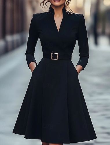  Damen Minikleid schwarzes kleid Etui-Kleid Elegant Mode Modern Täglich Büro Ferien Normale Passform Einfach Langarm V Ausschnitt Schwarz Weiß Wein Dunkelblau Frühling Herbst Winter