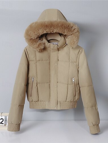  Damen Wintermantel Daunenjacke Kunstpelzmantel Warm Bequem Reißverschluss Tasche Knöpfe Lässig Einfach Urlaub Straße Alltagskleidung Ausgehen Kurz Mit Kapuze Lässiger Schnitt Langarm Oberbekleidung