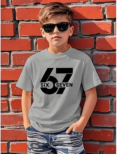  Chico 3D Graphic Jerga divertida 67 Camiseta Manga Corta Impresión 3D Verano Primavera Deportes Moda Ropa de calle Niños 4-12 años Cuello Barco Exterior Casual Diario Ajuste regular