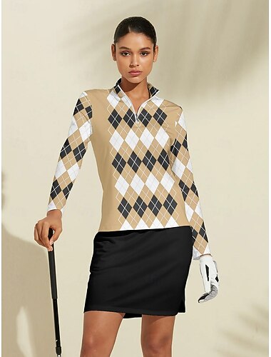  Mulheres Camisa polo de caminhada Cáqui Manga Longa Blusas Roupas femininas de golfe, roupas, roupas, roupas
