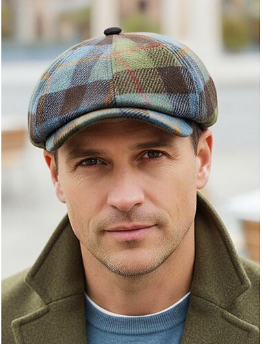 Casquette gavroche vintage à carreaux britanniques pour homme – matière polyester, plusieurs couleurs, style rétro classique pour une tenue décontractée et d'extérieur