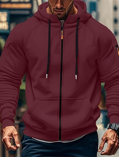 Voor heren Trui met capuchon Hoodie met volledige rits Hoodie met rits blauw Zwart Wit Leger Groen Bordeaux Capuchon Effen Rits omhoog Zak Sport & Outdoor Casual Dagelijks Streetwear Ontwerper Basic