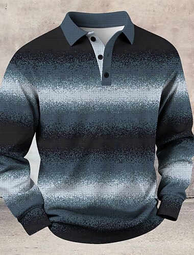  Voor heren Gestreept Wafel Poloshirts Rugbypolo Lange mouw Poloshirt Overhemden met kraag Casual Sportkleding Alledaagse kleding Knop Lente Herfst Winter blauw Paars Groen