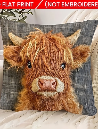  ハイランド牛の枕カバー、かわいい子牛のぬいぐるみクッションカバー、柔らかいショートベルベットの装飾用クッションカバー、ソファ、カウチ、リビングルーム、ホームファームハウスの装飾用