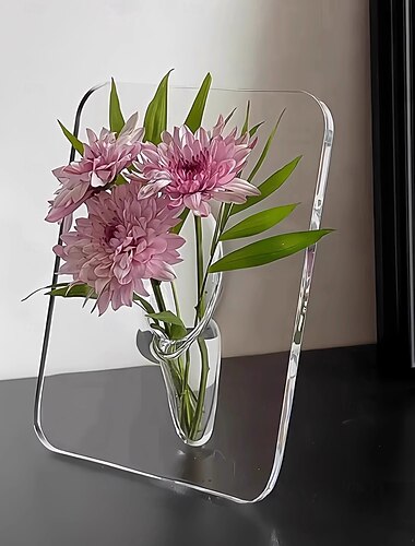  Wazon z akrylową ramą - nowoczesny wazon na kwiaty do wystroju domu, pojemnik na rośliny na biurko, dekoracja stołu na przyjęcie świąteczne