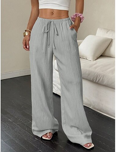  Damen Weites Bein Chinos Mode Streetwear Basic Volle Länge Hohe Taille Einfach Tasche Elastischer Bund Bequem Weich Unelastisch Outdoor Straße Hellgrau Armee-Grün Rosa Dunkelgray Frühling Herbst