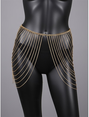  Gullfarget flerlagskjedebelte for kvinner - sexy dryppende midjekjede-tilbehør til nyttårsfester og nattklubbantrekk &maskeradeballer