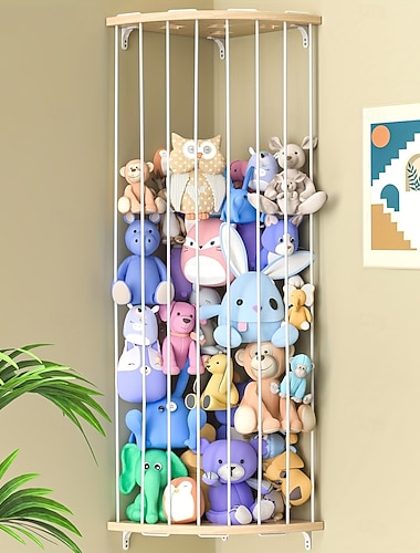  Eckregal aus Holz zur Aufbewahrung von Kuscheltieren mit Sternenmuster, längenverstellbar, großes Hängeregal zur Aufbewahrung von Kuscheltieren, geeignet für Kindergarten-Spielzimmer, Schlafzimmer,