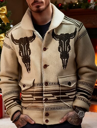 Ανδρικά Πουλόβερ Jacquard Χριστουγεννιάτικα πουλόβερ Πουλόβερ διακοπών Πουλόβερ ζακέτα Περικομμένο πουλόβερ Κοτλέ Πλέκω Κανονικά μπλουζάκια Ζακάρ Κουμπί επάνω Αντιλόπη Πέτο Μοντέρνα Κλασσικό