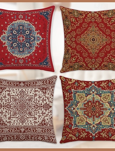  Capas de almofada de pelúcia estilo boêmio vintage com estampa digital, capas de almofada decorativas para casa, quarto, sala de estar, quarto de hóspedes, hotel, sofá, decoração de destaque.