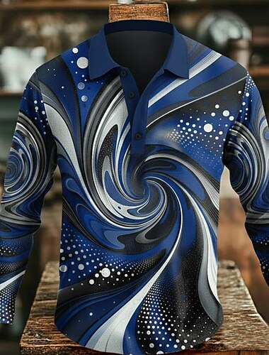  Miesten Abstrakti Geometrinen Polo Pitkähihainen Poolopaidat Kauluskäänne Vapaa-aika ulko- Katu Urheilu- ja treenivaatteet Arki-asut 3D-tulostus Napit Kevät Syksy Talvi Sininen Rubiini Apila