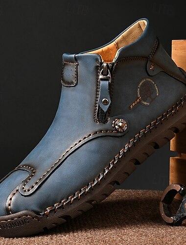  Pánské ručně vyráběné boty z umělé kůže – všestranné ležérní kotníkové boty pro outdoorové dobrodružství a běžné nošení