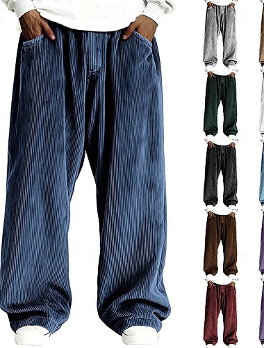  Herren Hose Cordhose Baggy-Hosen Freizeithose Gerade geschnittene Sweatpants Kordelzug Weites Bein Einfarbig Komfort Volle Länge Lässig Täglich Outdoor Mode Klassicher Stil Lässiger Schnitt Schwarz