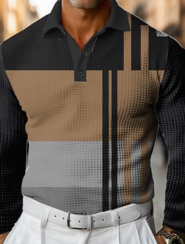  Miesten Väripalikka Vohveli poolopaidat Pitkähihainen Poolopaidat Kauluspaidat Business Casual liiketoiminta Käytä töihin Arki-asut Napit Kevät Syksy Talvi Sininen Ruskea
