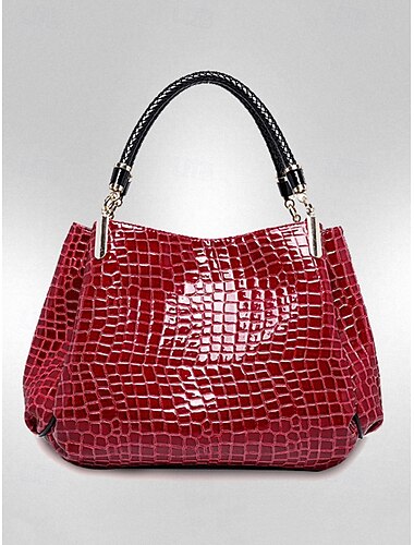  Juleveske i kunstskinn med krokodillepreget mønster til dame, klar til høytiden, tilgjengelig i rødt, blått og svart – stilig vinterskulderveske med justerbar stropp og gulldetaljer