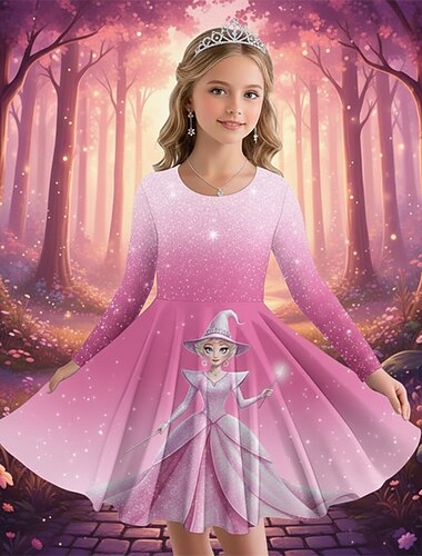  ragazze' 3D Grafico Anime Abito Manica Lunga Stampa 3D Primavera Autunno Performance Vacanza Feste Casual Principessa Bello Bambini 4-12 Anni Vestito Casual Abito a trapezio Lunghezza al ginocchio