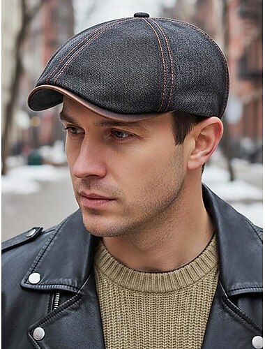  Miesten farkkupuuvillainen flat cap - klassinen vintage-tyyli, hengittävä ja mukava, ihanteellinen vapaa-aikaan ja ulkoiluun
