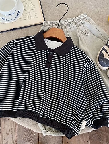  Dzieci Dla chłopców Bluzy Naszywka Długi rękaw Klapa Guziki Jesień Zima Sport Moda Codzienny Poliester Na zewnątrz Codzienny Dopasowana