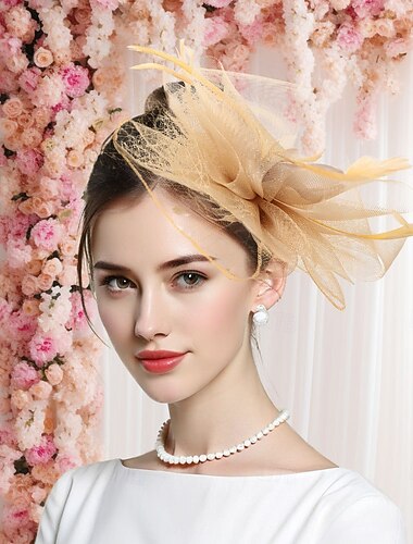  Vlasové ozdoby Tyl 30. léta Svatební Čajový dýchánek Dostih koktejl Elegantní Vinobraní S Peří Tyl Přílba Pokrývky Hlavy