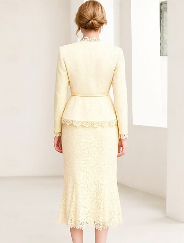  فستان بطول الكاحل من نوع شيث كولوم ، فستان شاي بطول الشاي ، فستان دانتيل لحفلة ، فستان ترضية ، فستان والدة العروس ، بأكمام طويلة ، عنق دائري ، أنيق وعتيق من الدانتيل مع دانتيل