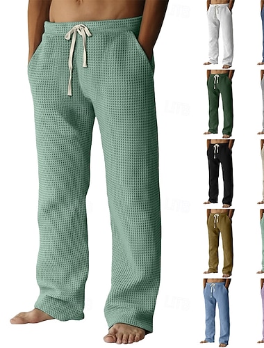 Herren Jogginghose Hose Baggy-Hosen Gerade geschnittene Sweatpants Waffelhose Kordelzug Elastischer Bund Einfach Atmungsaktiv Volle Länge Urlaub Lässig Täglich Klassicher Stil Basic Schwarz Weiß