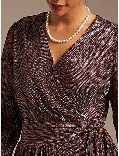  dametopper elegante lanterneermer v-hals chiffon vanlige topper bryllupsgjest fest aftenantrekk forretningsantrekk plissert glitter glitrende vinrød vår, høst, vinter, sommer