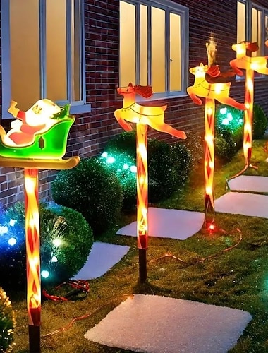  5 sztuk solarnych lampek ogrodowych LED, symulujących choinkę Świętego Mikołaja, renifera, oświetlenie ścieżek, wodoodporna dekoracja zewnętrzna, świąteczne oświetlenie chodnika na zewnątrz i trawnika