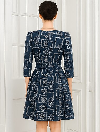  A-linje Knelengde Festkjole Cocktail Kjole 3/4 ermer Crew-hals Elegant Årgang Luksuriøs Polyester Kjole til brudens mor med Broderi