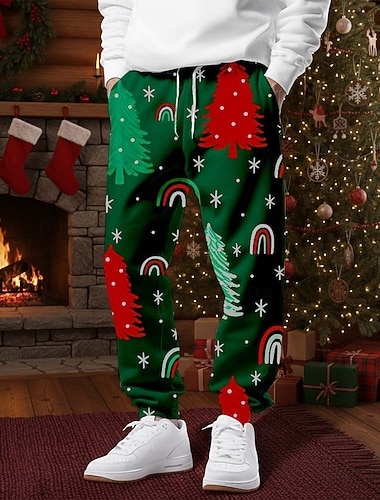  Noël Homme Arbre de Noël Motif de flocon de neige bonhomme en pain d'épice Joggings Pantalon Jogger Pantalons Taille Moyenne Taille élastique à cordon Occasionnel Extérieur Fête Pantalon de