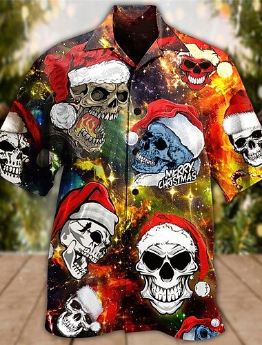  christmas herre morsomme juletrykte skjorter hodeskalle tre uformell utendørs gate høst turndown kortermet rød s m l skjorte