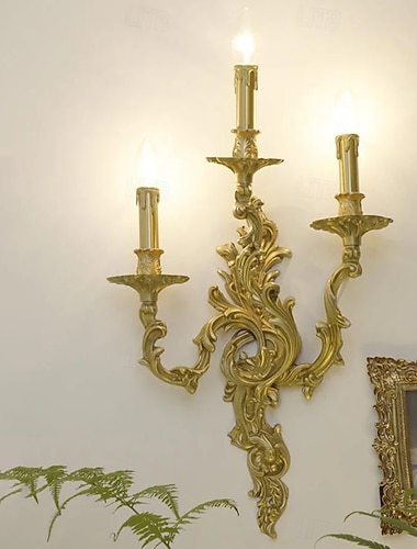  applique da parete, lampada da parete in rame, applique vintage a candela, lampada da parete in stile francese, apparecchio di illuminazione rustico, applique con collegamento fisso E14, lampada da parete per soggiorno, camera da letto, corridoio