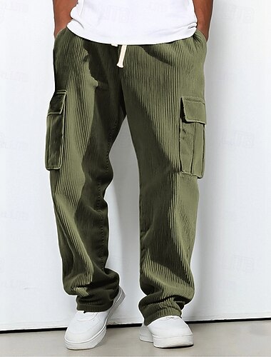  Férfi Cargo melegítőnadrág Melegítőnadrágok Nadrág Kordbársony Nadrág Zsinór Zseb Rugalmas derék Sima Mokaszinok Szabadtéri sport Napi Divat Alkalmi Fekete Katonai zöld Mikroelasztikus