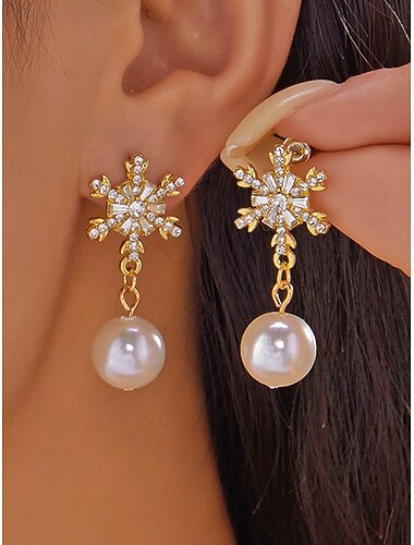  Julesnøfnuggøredobber til dame - legeringsmateriale med krystall- og perledetaljer, elegante høytidssmykker til fester og vinteranledninger