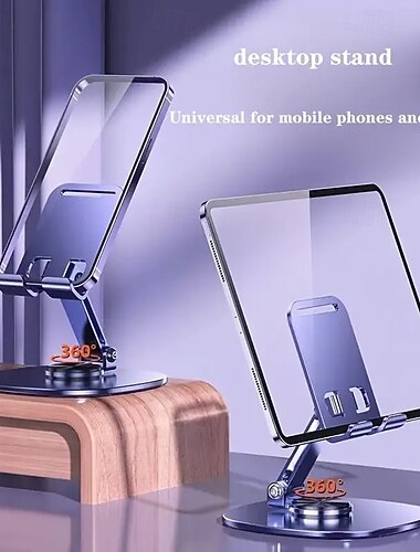  360-graders roterende telefonstativ i metallkompakt og bærbart sammenleggbart skrivebordsstativ for alle smarttelefoner og nettbrett