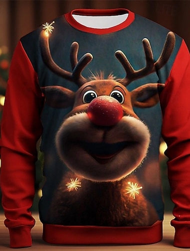  Noël Homme Graphique Renne Sweatshirt Mode Mignon Streetwear Occasionnel Col ras du cou Sortir Festival Rouge Vert Impression 3D Printemps Automne Designer S M L XL 2XL 3XL