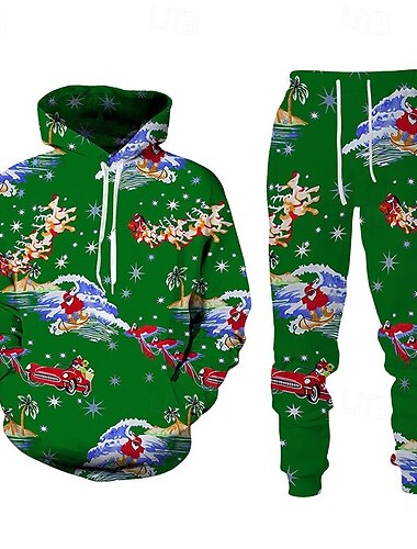  Γραφικά Σχέδια Φουσκωτό μακρύ Σύνολα Φούτερ με Κουκούλα Φόρμα Άγιος Βασίλης Γραφικό για Για Ζευγάρια Ανδρικά Γυναικεία Ενηλίκων 3D εκτύπωση για Χριστούγεννα Απόκριες Μασκάρεμα Πάρτι Φεστιβάλ