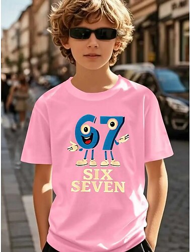  Garçons 3D Graphique Argot drôle 67 T-shirt Manche Courte Impression 3D Été Printemps Sports Mode Streetwear Enfants 4-12 ans Col Rond Extérieur Occasionnel Quotidien Coupe régulière