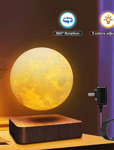  Lampada lunare galleggiante, luce notturna lunare rotante magnetica, 3 modalità colore, adatta per la decorazione della scrivania dell'ufficio domestico, illuminazione unica per la camera da letto,